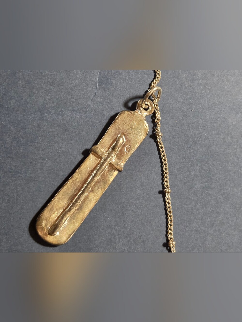 Authentic 'Susan Shaw' Goldtone Bar Cross Necklace